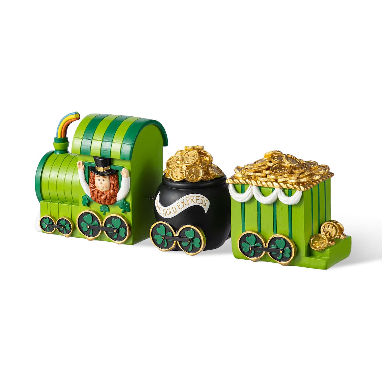 Glitzhome® Set of 3 St. Patrick's Resin Leprechaun Train Table Decor